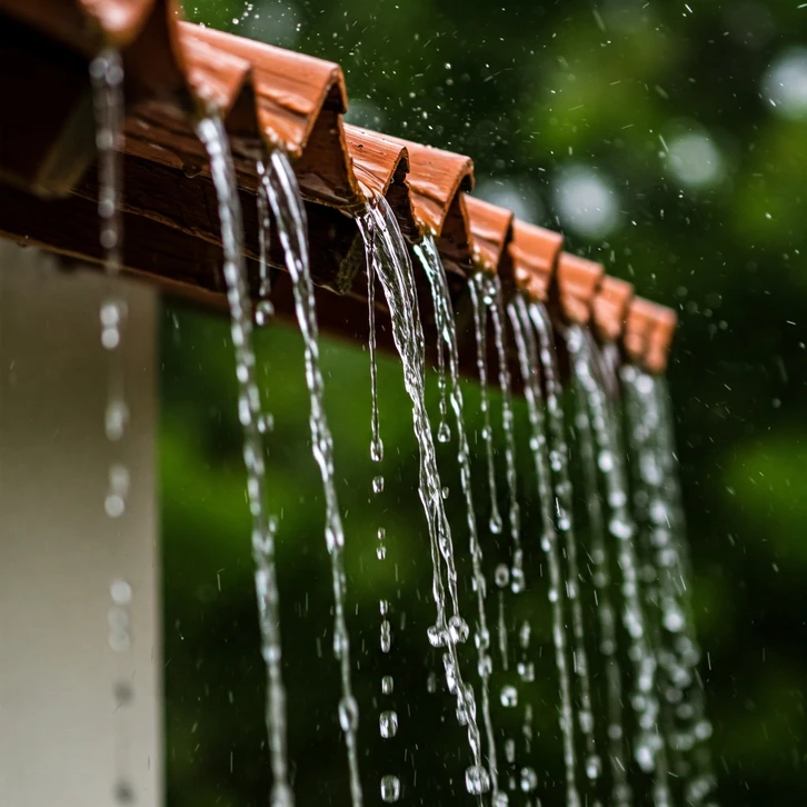 Toiture ancienne en tuiles canal de terre cuite rouge-orangé recouverte de mousse verte et végétation